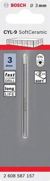 Wiertło do szkła i ceramiki Bosch Soft Ceramic CYL-9 14 x 90 mm 2608587167 (3165140599283) - obraz 1