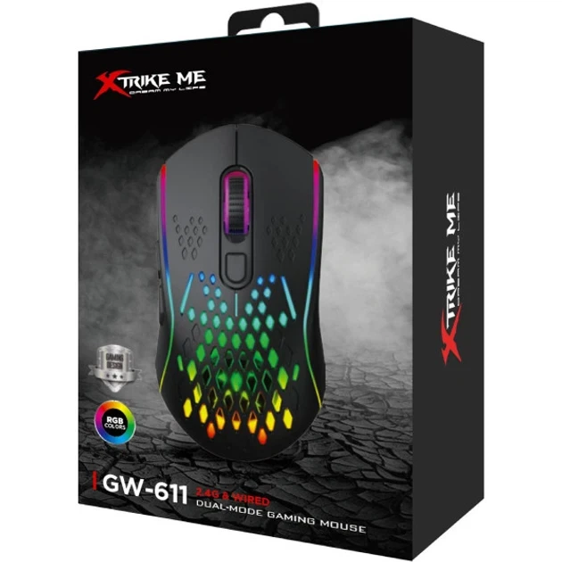 Игровая мышка XTRIKE ME GW-611 беспроводная, 8000 DPI RGB-подсветка Черная - изображение 6