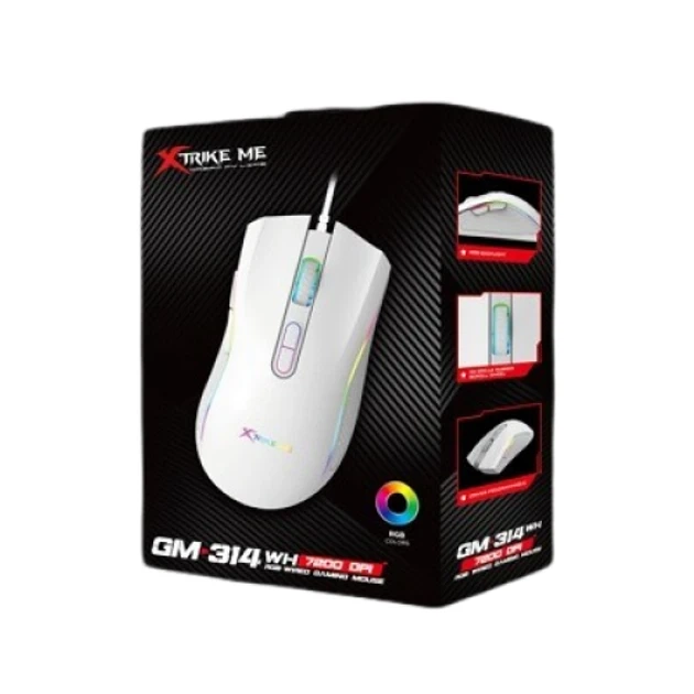 Мышка проводная игровая XTRIKE ME GM-314WH 7200 dpi, RGB-подсветка, 5 кнопок) Белый - Фото 5 Мышка проводная игровая XTRIKE ME GM-314WH 7200 dpi, RGB-подсветка, 5 кнопок) Белый - изображение 5