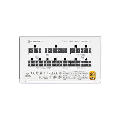Блок питания модульный для ПК GameMax GX-850 PRO WT ATX 3.1 850W 135 мм вентилятор 80+ Gold White - изображение 5