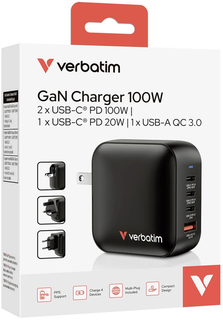 Ładowarka sieciowa Verbatim Travel Mini GaN 165W Black (0023942322160) - obraz 8