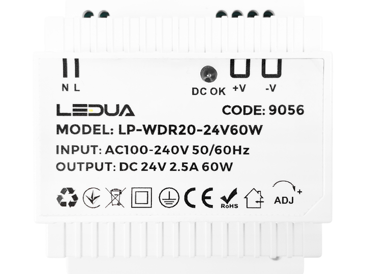 Блок питания на DIN-рейку LEDUA 24V 60W 2.5А IP20 (LP-WDR20-24V60W) - Фото 6 Блок питания на DIN-рейку LEDUA 24V 60W 2.5А IP20 (LP-WDR20-24V60W) - изображение 6