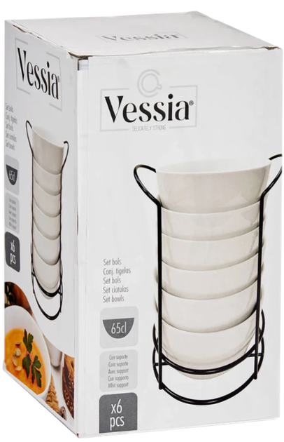 Zestaw misek na zupę Vessia na metalowym stojaku Biały 800 ml 6 szt (8430852904010) - obraz 3