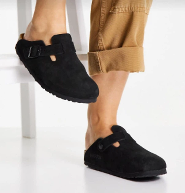 Замшевые мужские сабо /клоги Birkenstock Boston Soft Footbed