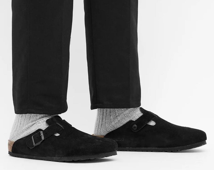 Замшевые мужские сабо /клоги Birkenstock Boston Soft Footbed