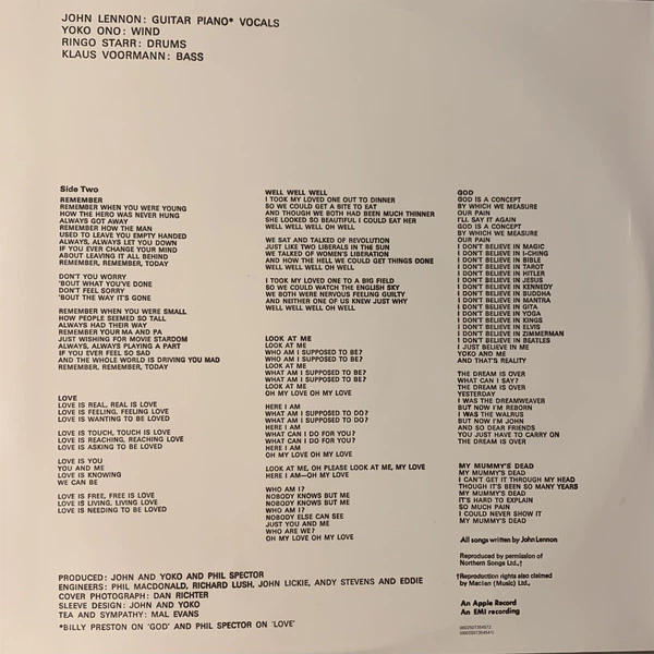 John Lennon / Plastic Ono Band - Same 2 LP Set 1970/2021 (0602507354541) Umgi/EU Mint Виниловая пластинка (art.246511) - Фото 5 John Lennon / Plastic Ono Band - Same 2 LP Set 1970/2021 (0602507354541) Umgi/EU Mint Виниловая пластинка (art.246511) - изображение 5