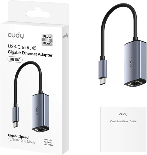 Adapter Cudy USB 3.0 Type-C - Ethernet RJ45 1000 Mb (UE10C) - obraz 2
