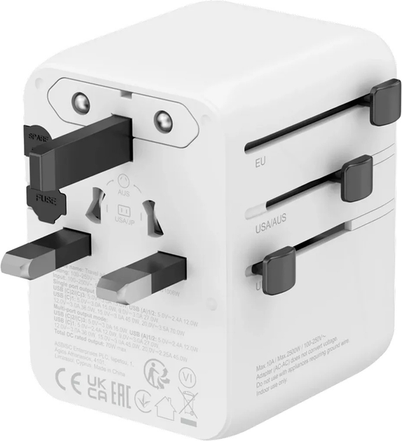 Мережевий зарядний пристрій Canyon OnTour 70 Travel Adapter EU/UK/US/AUS 70W White (CNS-TA70W1006W) - зображення 2