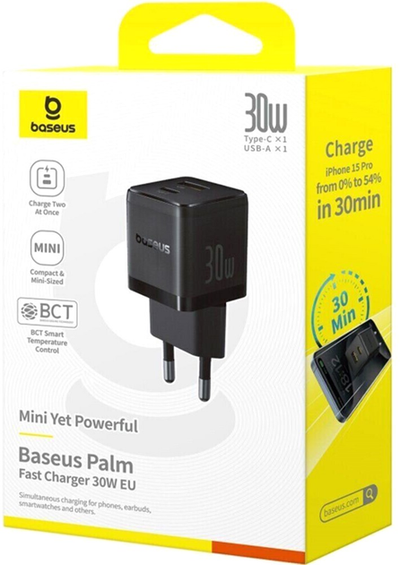 Ładowarka sieciowa Baseus Palm Fast Charger C+U 30W EU Cluster Black (P1011160A113-00) - obraz 6
