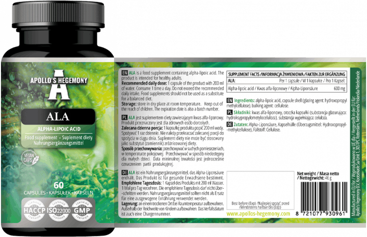 Suplement diety Apollo's Hegemony ALA 600 mg 60 kapsułek (8721077930961) - obraz 3