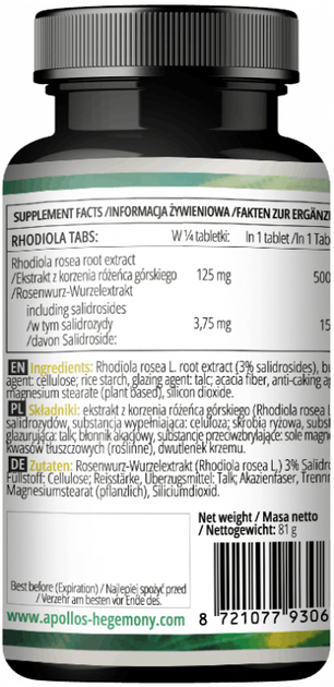 Suplement diety Apollo's Hegemony Rhodiola 90 tabletek (8721077930695) - obraz 2