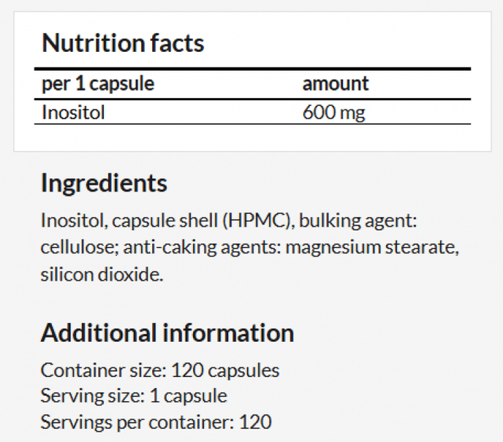 Suplement diety MZ Inositol 120 kapsułek (5904873481490) - obraz 2