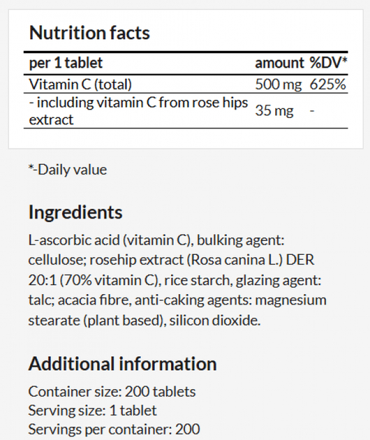 Suplement diety MZ Vitamin C + Rose Extract Tabs 200 tabletek (5904873481353) - obraz 2