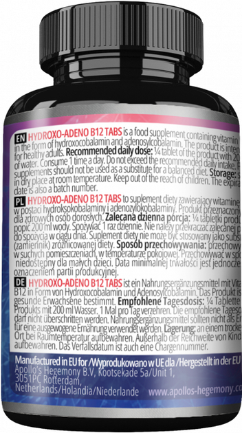 Suplement diety Apollo's Hegemony Hydroxo-Adeno B12 Tabs 120 tabletek (8721077931326) - obraz 2