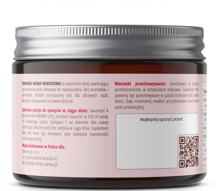Suplement diety OWNWAI Woda kokosowa 250 g (5905806912418) - obraz 2