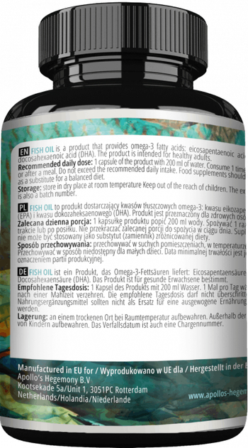 Suplement diety Apollo's Hegemony Fish Oil 1000 mg 200 kapsułek (8721077930855) - obraz 2