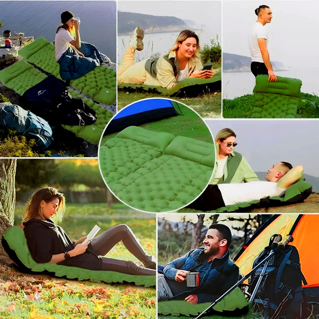 Каремат надувний туристичний (190см х 60см), Outdoor Sleeping, Зелений / Похідний матрац з подушкою (L) - Фото 3 Каремат надувний туристичний (190см х 60см), Outdoor Sleeping, Зелений / Похідний матрац з подушкою (L) - изображение 3
