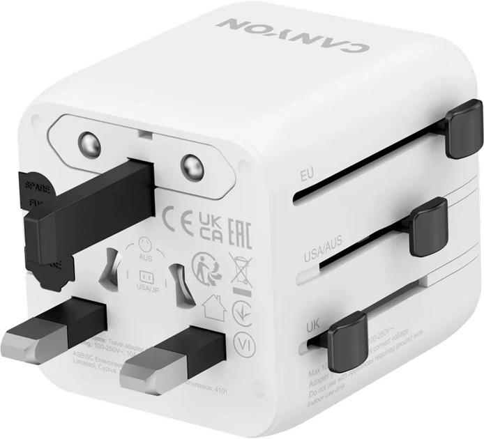 Listwa przeciwprzepięciowa Canyon OnTour One Travel Adapter EU/UK/US/AUS White (CNS-TA1005W) - obraz 2