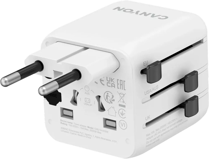Listwa przeciwprzepięciowa Canyon OnTour One Travel Adapter EU/UK/US/AUS White (CNS-TA1005W) - obraz 5