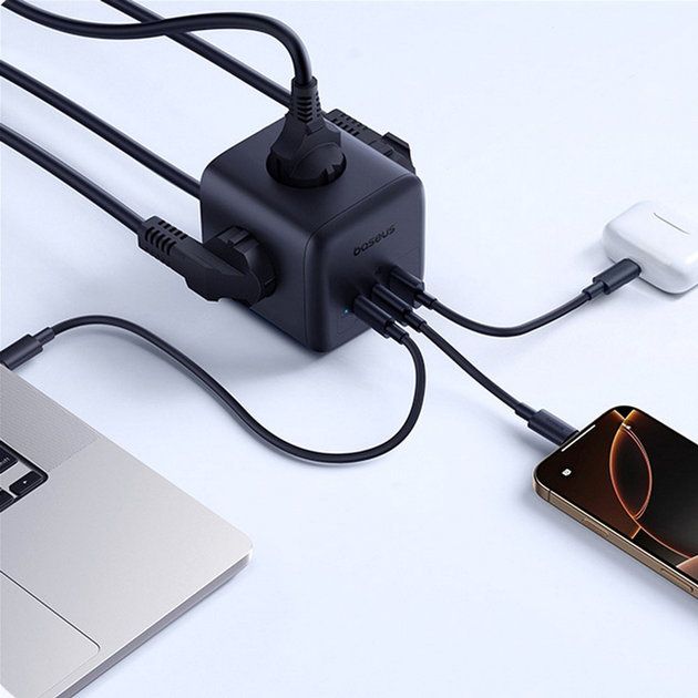 Мережевий фільтр Baseus EnerFill FA11 Cube Power Strip 3AC+1U+1C 67W 1.5m EU Cosmic Black (6932172687526) - зображення 8