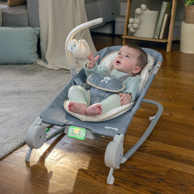 Leżaczek Ingenuity Parker-Chambray z technologią Happy Belly Ciemnoszary (16853) (074451168534) - obraz 3