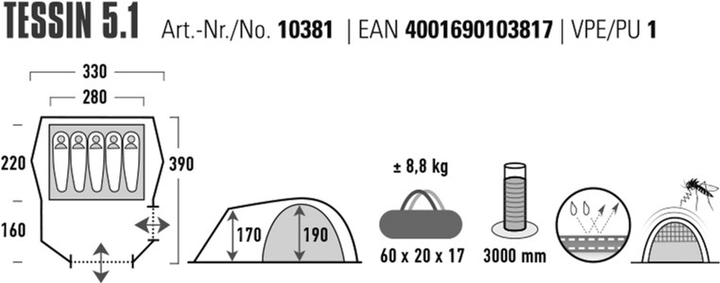 Namiot pięcioosobowy High Peak Tessin 5.1 Zielony (4001690103817) - obraz 14