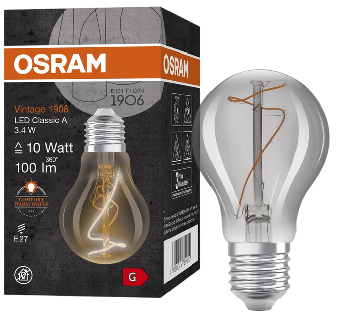Lampa LED Osram Filament Vintage 1906 A60 3.4W 100Lm 1800K E27 (4058075760912) - obraz 1