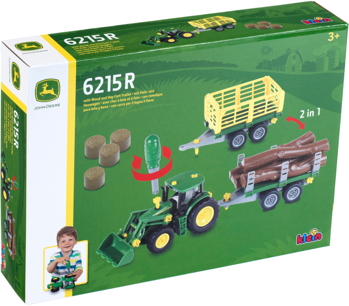 Traktor zabawkowy z przyczepą 2 w 1 Klein John Deere 1:24 3906 (4009847039064) - obraz 1