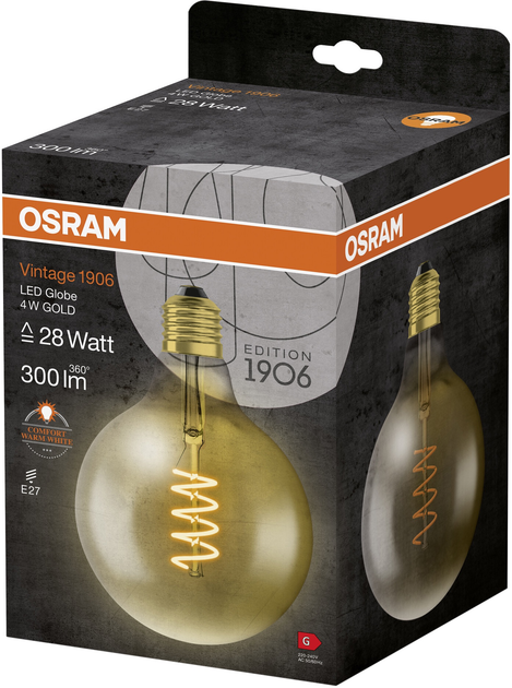 Lampa LED Osram Filament Vintage 1906 GLOBE 4W 300Lm 2000K E27 (4058075092136) - obraz 6