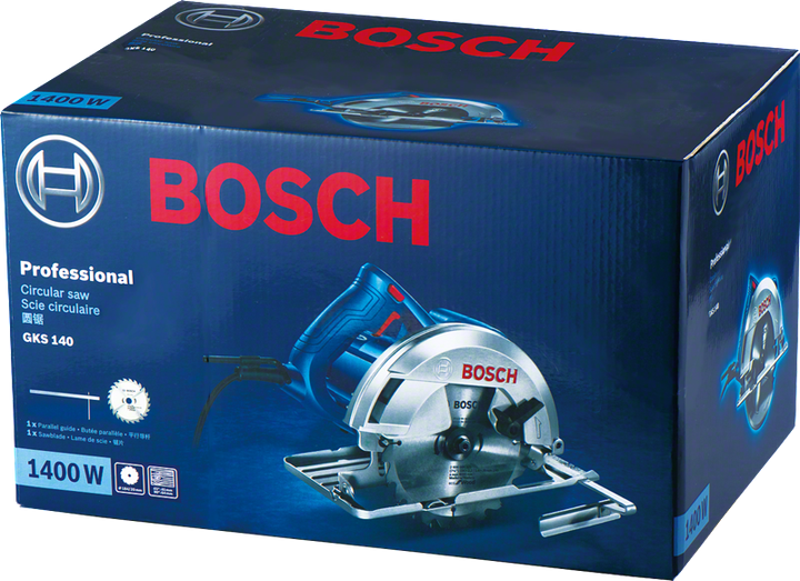 Pilarka tarczowa Bosch Professional GKS 140 1.4 kW 180-184 mm średnica tarczy 20 mm średnica mocowania + tarcza Eco for Wood prowadnica równoległa, klucz (06016B3020) - obraz 7