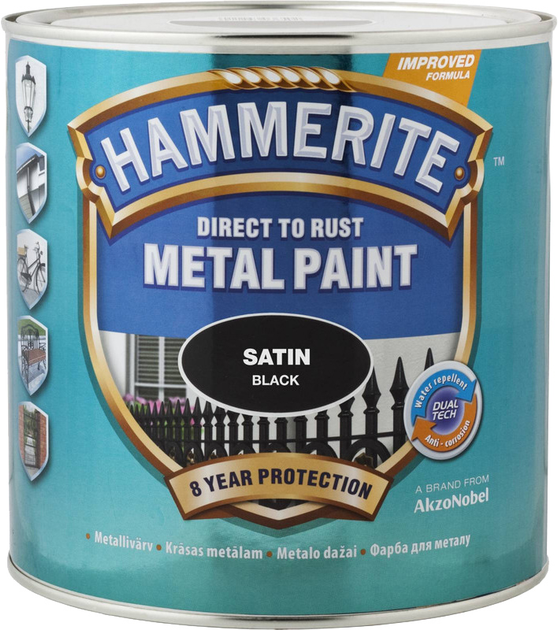 Farba Hammerite Metal Paint Satin półmatowa czarna alkidowa do metalu 0.75 l (5114908) - obraz 1