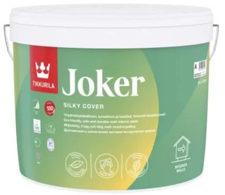 Фарба стійка до миття Tikkurila Joker матова екологічна 9 л Біла (6408070031643) - зображення 1