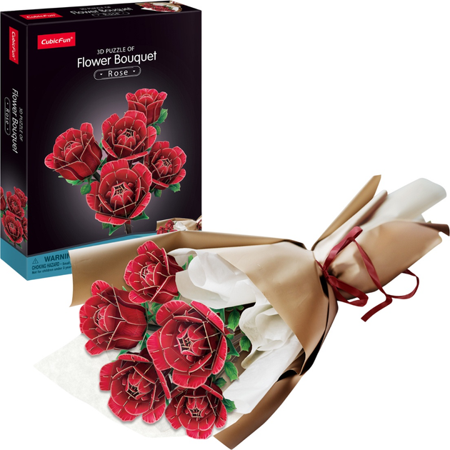 Trójwymiarowy puzzle-konstruktor CubicFun Bukiet kwiatów Czerwone róże P865h (6944588208653) - obraz 1
