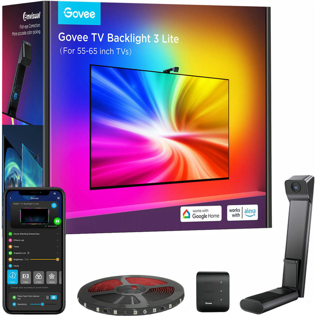 Zestaw oświetlenia adaptacyjnego Govee Backlight 3 Lite 55-65" RGBIC Wi-Fi/Bluetooth Czarny (H60993D1) - obraz 1