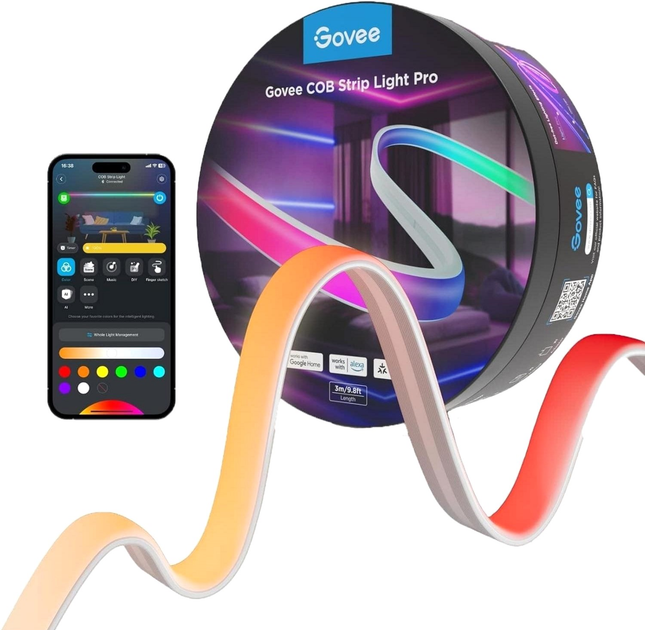 Taśma LED inteligentna Govee COB Strip Light Pro, 3 m, RGBIC+W, WI-FI/Bluetooth Biała (H61E53D1) - obraz 1