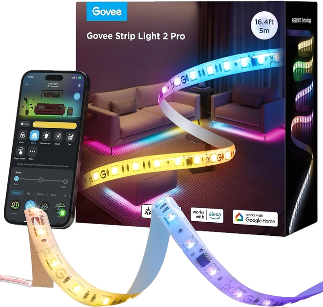 Taśma LED inteligentna Govee Strip Light 2 Pro, 5 m, RGBWWIC, WI-FI/Bluetooth Biała (H61F53D1) - obraz 1