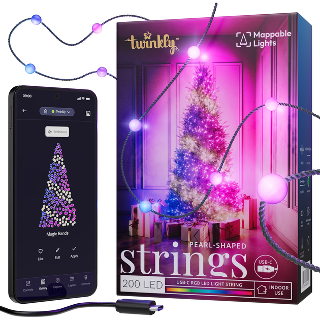 Світлодіодна Smart LED гірлянда Twinkly Candies Pearl RGB 200 IP20 12 м USB-C кабель Зелений (TWKP200RGB-G) - зображення 2