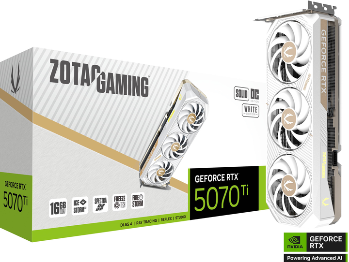 Відеокарта Zotac PCI-Ex GeForce RTX 5070 Ti SOLID Core OC 16GB GDDR7 (256bit) (2482/28000) (HDMI, 3 x DisplayPort) White (ZT-B50710Q2-10P) - зображення 8