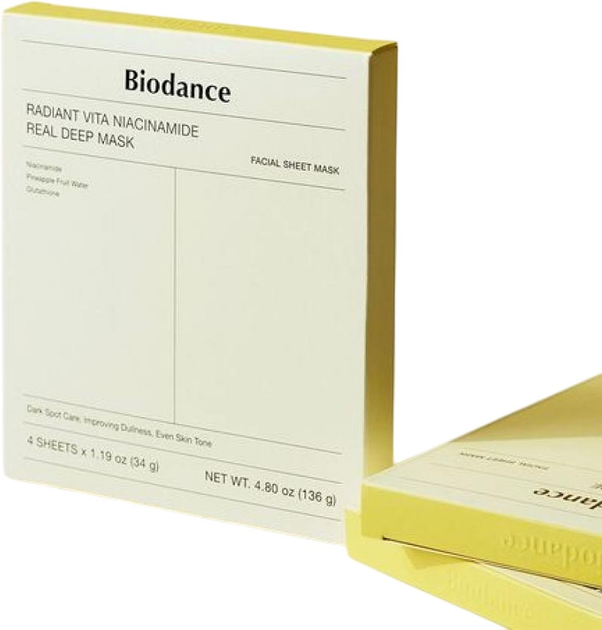 Набір масок для обличчя Biodance Radiant Vita Niacinamide Real Deep зволожуючих 4х34 г (8809937361466) - зображення 4