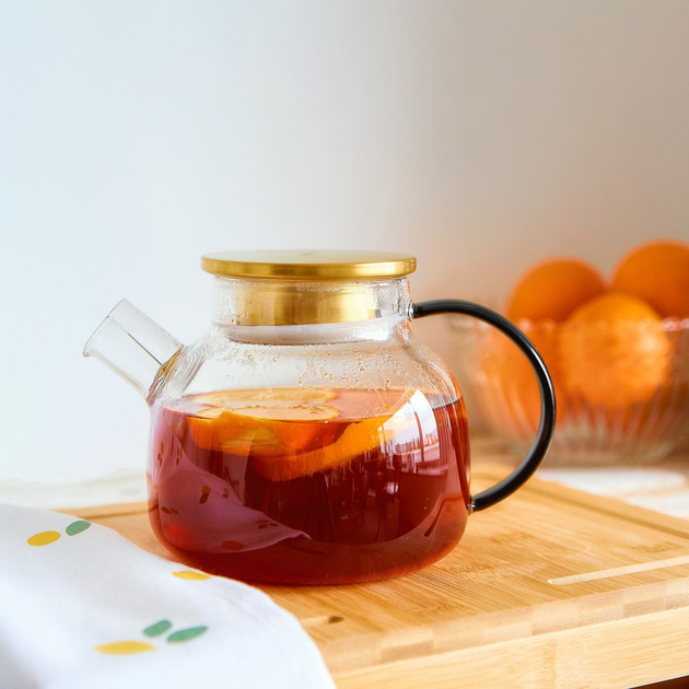 Dzbanek Homla Kubbe szklany ze złotym wieczkiem 1 l (5904183888842) - obraz 5