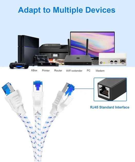 Нейлоновый Ethernet-кабель Cat 8 Digoloan 40 Гбит/с 2000 МГц 10м - Фото 5 Нейлоновый Ethernet-кабель Cat 8 Digoloan 40 Гбит/с 2000 МГц 10м - изображение 5