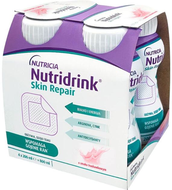 Preparat odżywczy Nutricia Nutridrink Skin Repair Truskawka 4 szt x 200 ml (8716900583209) - obraz 1