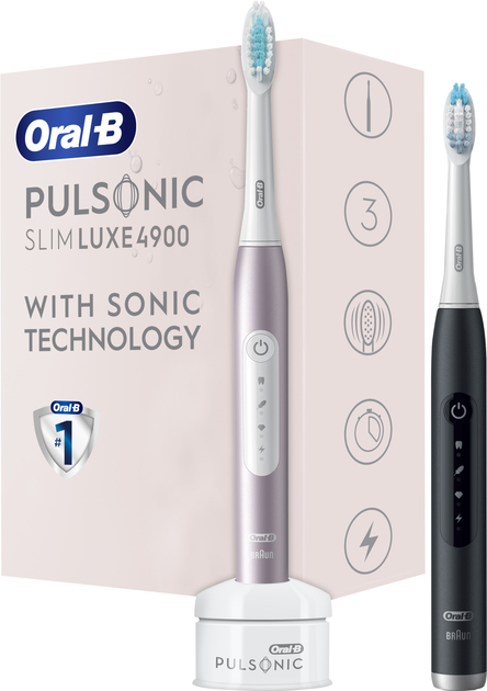 Набір електричних зубних щіток Oral-B Pulsonic Slim Luxe 4900 Чорна/Рожева - зображення 2