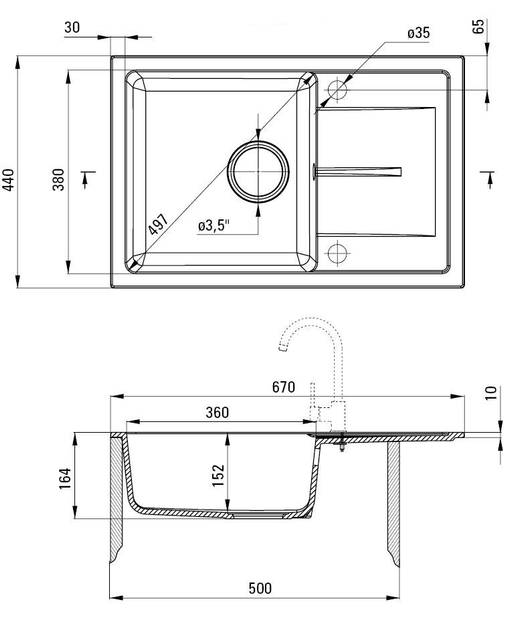 Zlew kuchenny granitowy Deante Leda 670x440x164 mm (ZRD_7113) - obraz 2