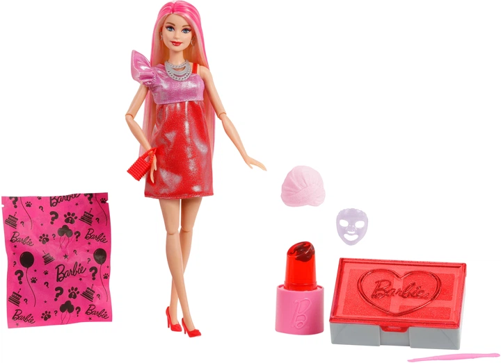 Lalka Barbie Beauty Party Unboxed w różowo-czerwonych odcieniach (JFY68) - obraz 2