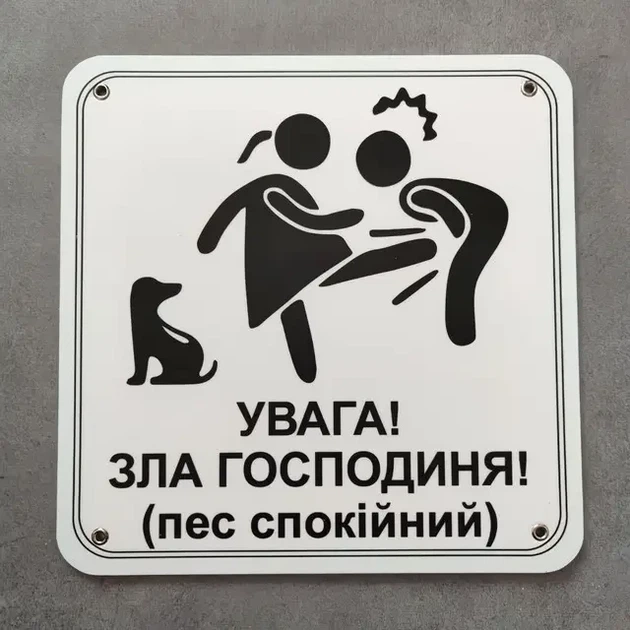 Табличка Обережно. Злая хозяйка 25 см Увага, зла господиня. Пес спокійний - Фото 1 Табличка Обережно. Злая хозяйка 25 см Увага, зла господиня. Пес спокійний - изображение 1