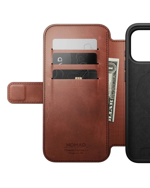 Кожаный чехол-книжка Nomad Modern Folio Horween Olde Dublin для iPhone 17 Pro - Фото 4 Кожаный чехол-книжка Nomad Modern Folio Horween Olde Dublin для iPhone 17 Pro - изображение 4