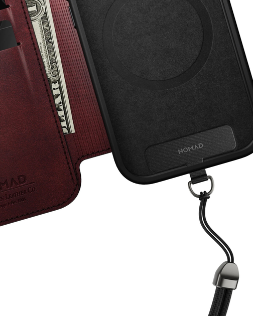 Кожаный чехол-книжка Nomad Modern Folio Horween Burgundy для iPhone 17 Pro - Фото 13 Кожаный чехол-книжка Nomad Modern Folio Horween Burgundy для iPhone 17 Pro - изображение 13
