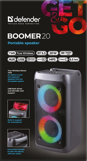 Głośnik przenośny Defender Boomer 20 20W RGB Black 65820 (4745090820263) - obraz 7