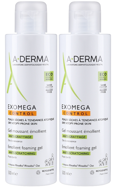 Żel pod prysznic A-Derma Exomega Control do skóry atopowej 2 x 500 ml (3282779339889) - obraz 2